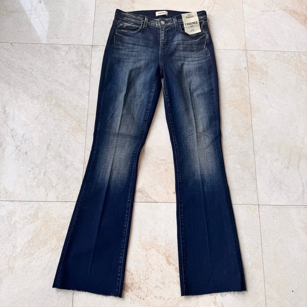 L’Agence The Sneeki Flare Legs Low Rise Hanson blue jeans size 27 NWT - Picture 6 of 15